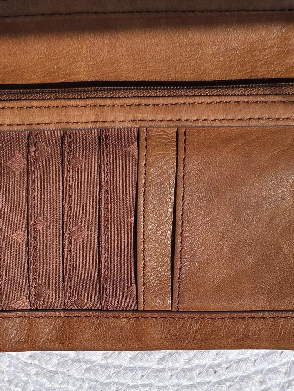 Fossil Emory Patchwork Stripe Wallet Long Live Vintage 1954 Leather Clutch VG